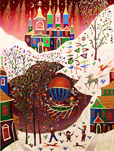 River in My City, 1998, Oil, gold, bronze on canvas, 36-X48-.jpg